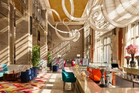 Lobby lounge and bar at JW Marriott, New Delhi Aerocity
