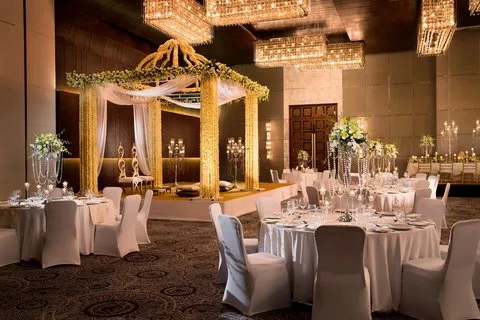 Grand Crystal Ballroom set with a mandap at JW Marriott, New Delhi Aerocity